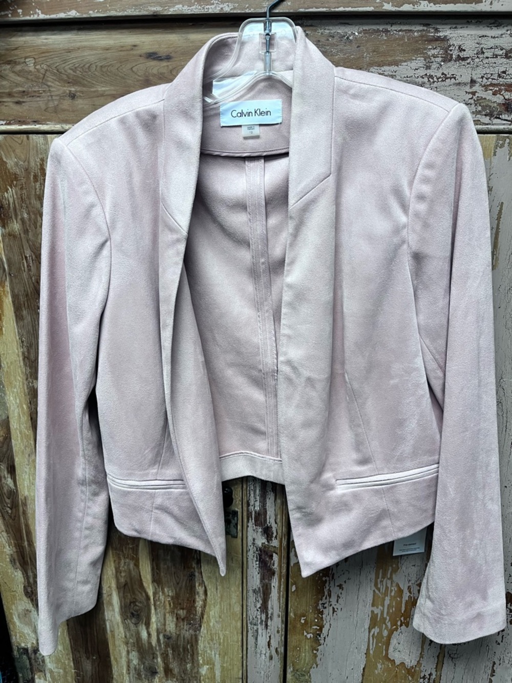 Calvin Klein Women's Blush Pink Open-Front Suede Blazer
